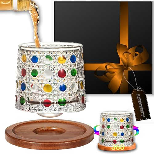 LIBRNTY Vaso whisky giratorio,200ml Vasos de Whisky Pintado a Mano,Brandy Copa de coñac,Vaso de cristal,Protuberancia en forma de bola en la parte inferior per bere Bourbon,cocktail,ron (rojo)