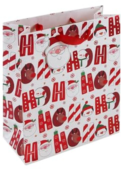 Eurowrap X-34139-3Cpack - Packung 12 Geschenktasche - Tüte Excellia, Format Medium (21,5x10,2x25,3 cm), robust und wiederverwendbar, Hohoho Rot, 12 Stück