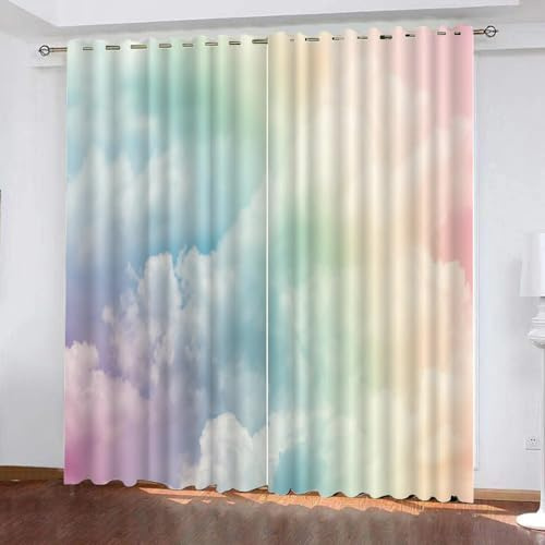 MEVASA Vorhänge Bunte Wolken Regenbogen Vorhänge Verdunkelung mit Ösen Kurz 3D Polyester Wohnzimmer Kinderzimmer Schlafzimmer Gardinen 234 x 137 BxH