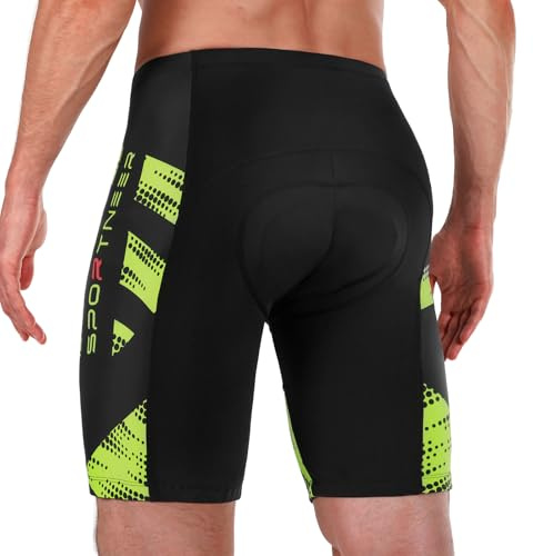 Sportneer Padded Cycling Shorts Men - 4D Cycling Shorts Mens Padding Bicycle Cycling Biking Clothing Shorts, Breathable and Absorbent Yellow