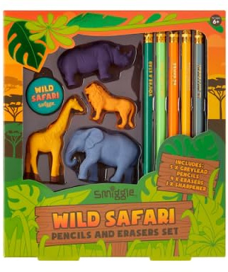 Smiggle Pencils & Erasers Set (Wild Safari)