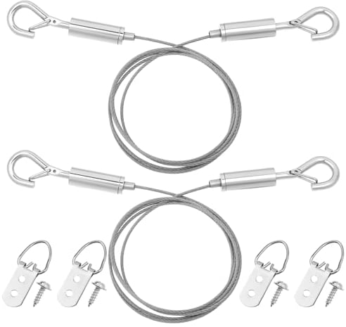 Juego de cuerdas para colgar imágenes, cuerda de alambre ajustable con ojales, 2 m × 1,5 mm, cuerda de acero inoxidable con gancho para colgar espejos, marcos de fotos, cordero ligero (2 unidades)