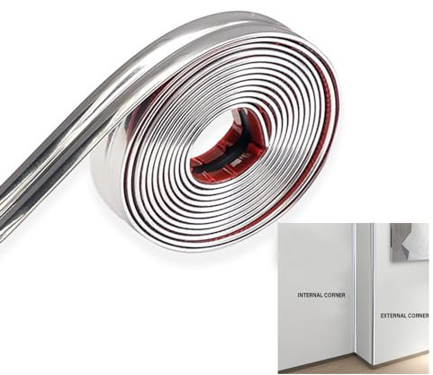 10 Ft Flexible Moulding Trim - Self Adhesive, Cuttable, Peel & Stick - Ceiling & Wall Trim, Caulk Strip for Living Room, Bedroom, Kitchen, Bathroom (Silver)