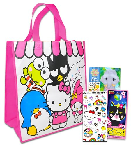 Hello Kitty Ensemble de sacs fourre-tout pour femme – Ensemble d'accessoires Hello Kitty avec sacs d'épicerie réutilisables Hello Kitty – Sac fourre-tout Hello Kitty avec autocollants, plus | Ensemble