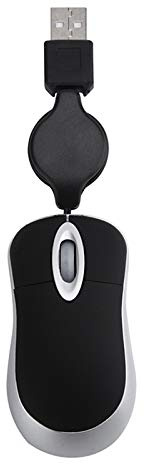 QuirkyLiving Mini USB Wired Mouse Retractable Cable Tiny Small Mouse 1600 DPI Optical Compact Travel Mice for 98 2000 XP Vista Ve (Black)