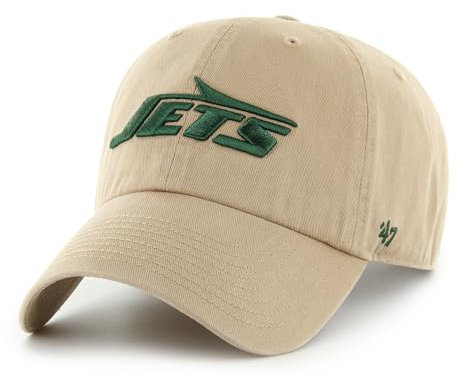 '47 NFL New York Jets Clean Up Unisex-Baseballkappe, Verstellbarer Riemenverschluss, Einheitsgröße, Team Logo, Farbe Khaki
