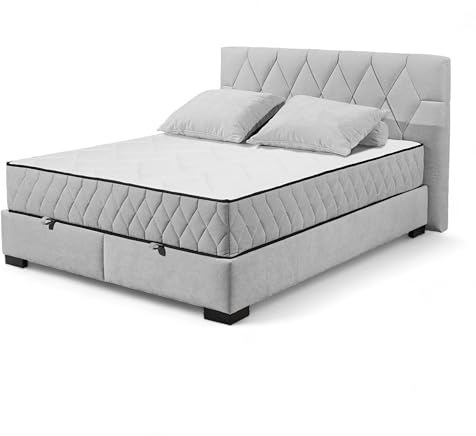 Stella Trading NAGOL B Boxbett 160x200, Silber - Bequemes Doppelbett mit Bettkasten und Premium 9-Zonen-Federkern Wendematratze - 185 x 114 x 214 cm (B/H/T)