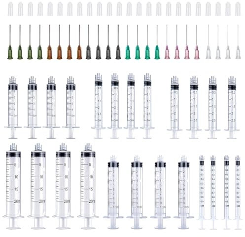 24 Stück Multifunktionale Kunststoffspritze, Industrielle Transparent Kunststoffspritze, Spritzen Set mit Stumpfen Nadeln Kappen, Wiederverwendbare Spritze für Flüssigkeitsmessung Haustierfütterung