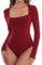 SHAPERIN Women Long Sleeve Bodysuit Elegant Square Neck Bodysuit Tops Slim Fit Blouse Long Sleeve Tshirt Tops Leotard, Wine Red, L