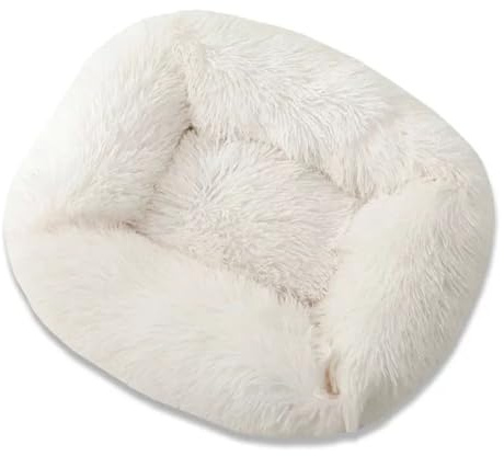 M&Catree Hundebett waschbar Flauschiges Katzenbett Katzenschlafplatz für Katzen Kleine Mittelgroße Hunde Plüsch Katzenkissen Kuschelbett - Weiß, XS: 43 * 35 * 20cm