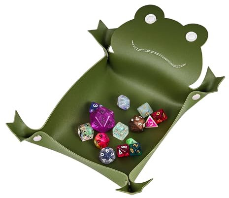 Cusdie Bandeja plegable de dados de animales, soporte de cuero para dados DND, juegos de mesa (rana verde)
