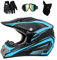Gioventù Bambino Casco da Motocross, Unisex Integrale Fuori Strada Strada Corsa MTB Casco da Moto, Discesa Enduro ATV BMX Bici da Cross Incidente Casco, con Occhiali Guanti Maschera(Blue,M/54-55CM)