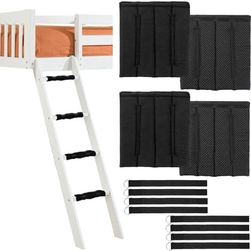 BTSKY Etagenbettleiter-Pads mit 8 verstellbaren Klettverschlüssen – schwarze rutschfeste Schaumstoffpolsterung für Trittleiter, Kletterleiter, Bettleiter, Teleskopleiter, 4 Stück