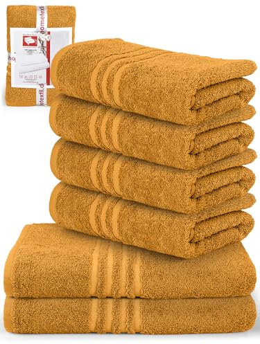 DecoHomeTextil Handtuch-Set 4 Handtücher, 2 Badetücher in Senf aus 100% Baumwolle, hochwertig, kuschelweich und saugstark