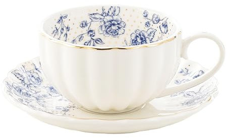 Bloosnow Blue Rose Tea Cup and Sacuer Set, Expresso Cappuccino Coffee Cup Gifts for Women