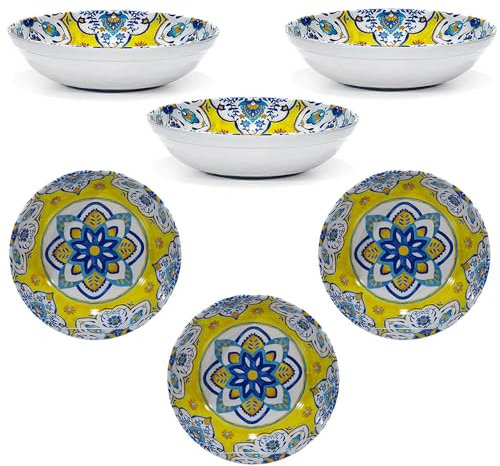 Set 6 piatti fondo per tavola cucina casa D20 cm in melamina lavabile in lavastoviglie camper campeggio pic nic