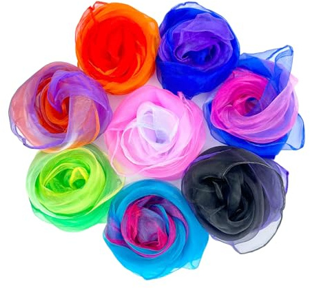 KAOTPO 8 Stück Quadratischen Jongliertüchern, Bunten Stufenweise Verfärbenden Chiffontüchern (60 x 60 cm als Tanzschleier), Seidentüchern Baby und Speziellen Seidentüchern für Tanzaufführungen.