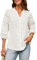 GRACE KARIN Womens Cotton Lace Elegant Blouse Loose Casual Tunic Lightweight Hollow Summer Tops Henry V-Neck Button Office Shirt White M