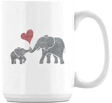 Giftme Heart Baby Elephant and Mum Elephant, 15oz Ceramic Coffee, Tea Mug. (White Inside)