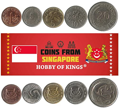 5 Singapore Coins from Asia | Old Collectible Singaporean Cash Lot | Perfect Choice For Your Coin Bank, Holders And Collection Album