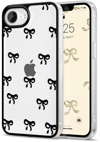 EYZUTAK Case for iPhone 17e/16e, Clear Cute Ribbon Bowknot Pattern, Black | Aesthetic Transparent Bow Phone Case, Raised Camera Protection, Stylish Slim Soft Durable TPU Protective Cover for Women Girl