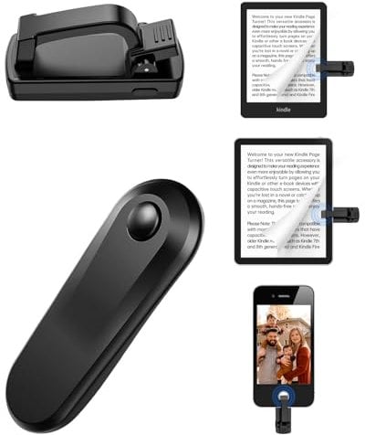Remote Control Page Turner for Kindle Paperwhite Oasis Kobo eReaders, Ergonomic Remote Clicker, for ipad Reading, Compatible with Kindle E-Reader and Kindle case, Ideal for eBooks, Novels Black