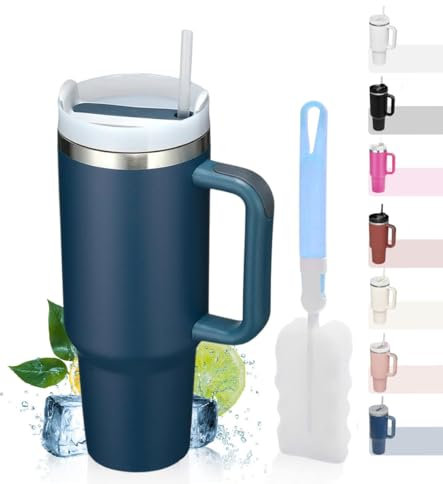 IFJA 40oz Tumbler with Straw and Handle – Premium Insulated Stainless Steel Travel Mug (1.2L) – Leakproof, BPA-Free, Dishwasher Safe – Keeps Drinks Hot 8H / Cold 12H – Bonus Cleaning Brush