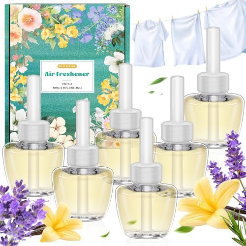SCENTORINI Plug In Air Fresheners Refills, Suitable for Air Wick & Glade, 3 Fragrance Linen, Lavender, Vanilla Plug In Electrical Air Freshener Refills, 6 Packs