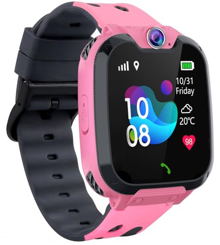 Ruopoem Montre Connectée Enfant avec Appel, Montre Telephone avec SIM 16 Jeux Caméra Musique MP3 Réveil HD Écran Tactile et Carte SD Interne, Montre Intelligente Enfant Cadeaux pour Filles Garçons