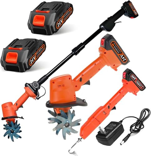 WJMRELIABLE Mini Motoculteur sans Fil 24v,Petit Motoculteur sans Fil,Motobineuse Portable,235rpm,Chargeur De Batteries 2x1.5ah,Largeur De Travail 4 »,pour Un Jardinage sans Effort