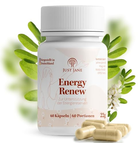 Just Jane® Energy Renew – Mit Coenzym Q10 & Vitamin B12 hochdosiert – Natürlicher, veganer Energiebooster für Mütter – Nahrungsergänzungsmittel Frauen – Laborgeprüft in Deutschland – 60 Kapseln