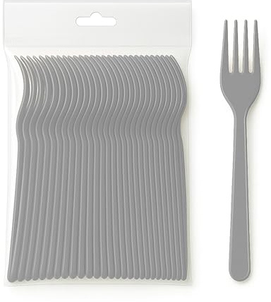 ecodrinks - Forchette in Plastica - Eleganza e Sostenibilità a Tavola - Resistenti Fino a 125°C, Lavabili e Riutilizzabili - Perfette per Eventi, Feste e Picnic (210, Argento)