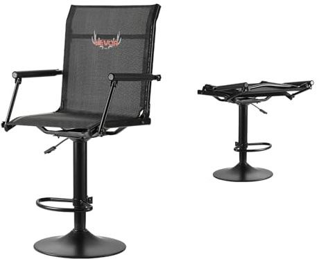 VEVOR Hunting Chair, 360° Silent Swivel, Lightweight Blind Chair, Heavy-Duty Steel Frame Ground Stool Seat, with Padded Armrests, Height Adjustable, 136 Kg Capacity, for Outdoor Fishing, Camping