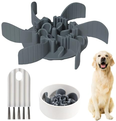 Slow Feeder Dog Bowl Insert Silicone Spiral Dog-Bowl Insert Cuttable Dog Slow Eating Bowl-Insert with Suction Cups, Makes Meal Time Fun - Non-Slip Durable Design, Compatible with Most Bowls(Large)