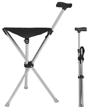 Canne de marche pliable avec siège – Canne de marche pliable confortable pour homme et femme – Canne de marche légère