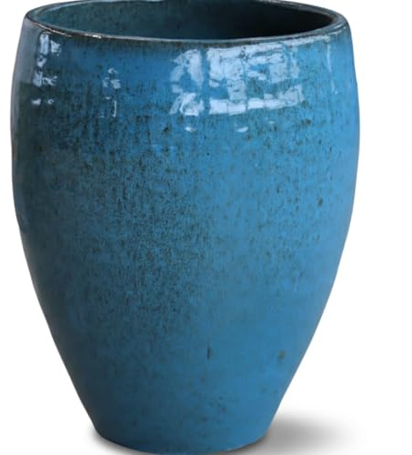 Provencelia Poseidon Keramik-Pflanztopf Stahlblau, Größe: XL - Durchmesser: 46 cm x Höhe: 55 cm, wetterfest, mediterran, handgemachter Übertopf für Innen Außen Garten Balkon