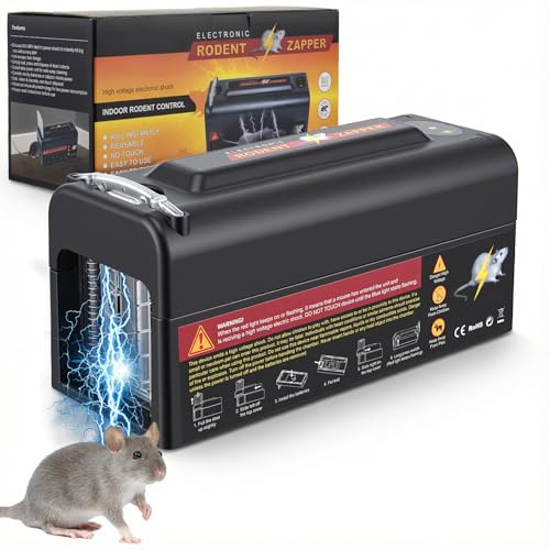 Elektrische Mausefalle & Rattenfalle mit 9000V Hochspannung - Tötet Mäuse und Ratten Sofort, Human und Sauber, Automatischer Sensor, Fluchtfeste Klappe, Wiederverwendbar für Küche, Hotel, Gastronomie
