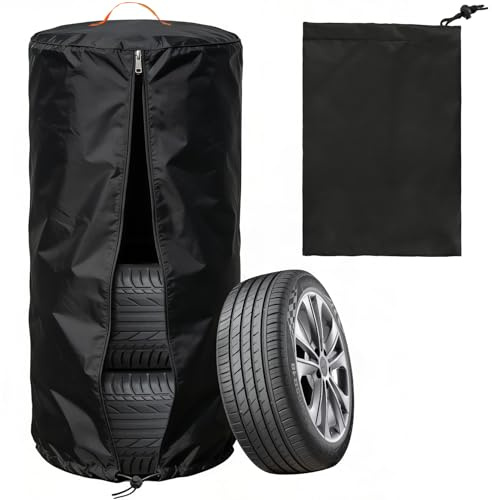 ASSRECT Tyre Cover 4 Tyres, 420D Oxford Large Tire Storage Covers Waterproof, Universal Spare Wheel Cover with Carry Handles, Dustproof Stackable Tyre Bag for Car Truck RV Ø85cm x H120cm