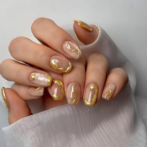 Cosblisvia Press on Nails Short Round, Nude Cat Eye False Nails, Reusable Fake Nails for Women, Girls, Office Ladies for Daily Work, Dating, Weddings (24Pcs)