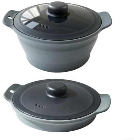 Olla de Vapor de Silicona multifunción, Cesta de Vapor para microondas BPA para Comidas rápidas, Almacenamiento Compacto para cocinas pequeñas (Gris)