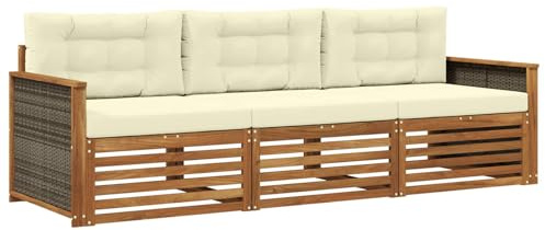 vidaXL Outdoor-Sofagarnitur mit Kissen 3 pcs Natur und Creme, Outdoor Lounge, Moderne Ecksofa, Gartenmöbel, Terrassen-Sitze, Komfortables Set für Wohnräume