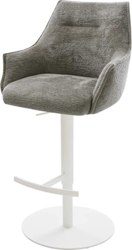 DELIFE Barstuhl Alja-Flex Drehfuß höhenverstellbar Metall Weiß Bouclé Soft Schlamm Taschenfederkern
