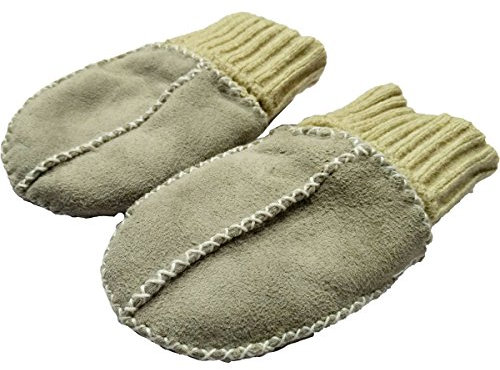 Baby Lammfell Handschuhe/Fäustlinge (ECHTES LAMMFELL) Mit Strickbündchen (HELLGRAU)