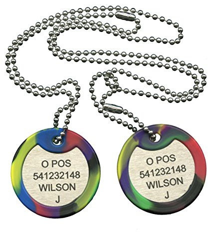 Graphotype™ Edelstahl Militärischen Erkennungsmarken: 2 runden personalisierten Erkennungsmarken im Armeestil und Kugelkette & Schalldämpfern