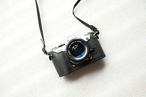 Handmade Genuine Real Leather Half Camera Case Bag Cover for Canon AE-1P (Handle) Black