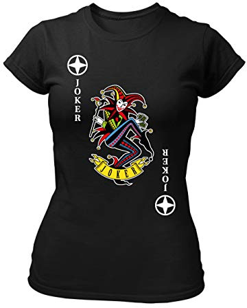 clothinx Damen T-Shirt Fit Karneval & Fasching Spielkarte Joker Kostüm Schwarz/Bunt Größe XXL