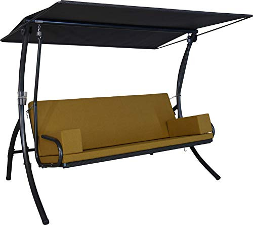 ANGERER Hollywoodschaukel Elegance Tolar gelb | Gartenschaukel Made in Germany, Schaukel zum Sitzen, Liegen und Entspannen, inklusive Bett-Funktion, einfache Montage