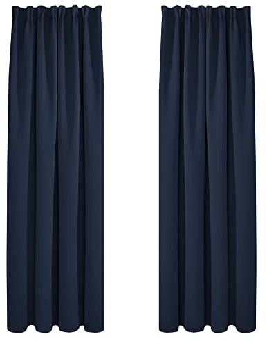 Deconovo Vorhang Blickdicht Gardinen Verdunkelungsgardinen Kräuselband Kälteschutz, 240x140cm(HöhexBreite), Dunkelblau, 2er Set