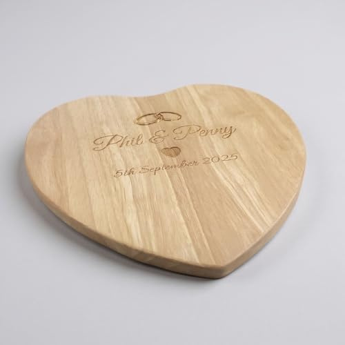 Personalised 27cm Heart Shaped Chopping Cheese Board - Engraved Engagement, Anniversary & Wedding Gift