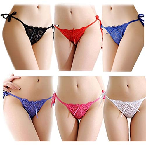 HTRUIYATY Damen Spitze Krawatte Seite Tanga, Damen Slips Höschen mit Niedriger Taille für Frauen Sexy, Spitze Low-Taille G String Höschen Mehrfarbig